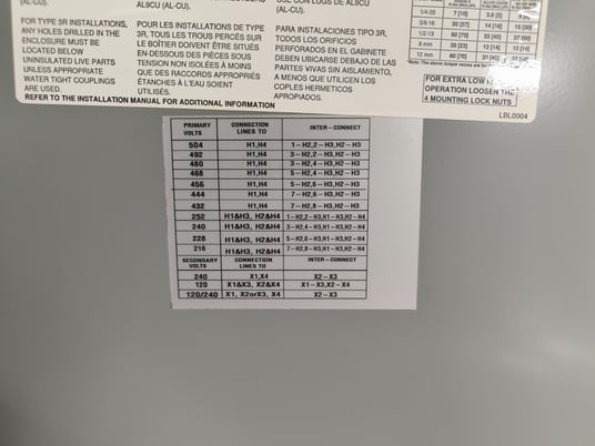 50 kVA, 240/480 Primary, 120/240 Secondary HPS Hammond #SG3N0050LE, Transformer, 3R, unused - Image 7