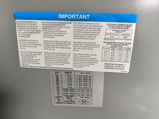 50 kVA, 240/480 Primary, 120/240 Secondary HPS Hammond #SG3N0050LE, Transformer, 3R, unused - Image 8