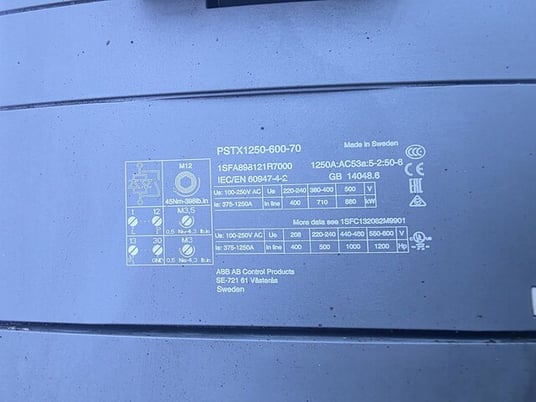 ABB, PSTX1250-600-70, Soft Starter, 375-1250 Amps, 100-250 VAC - Image 2