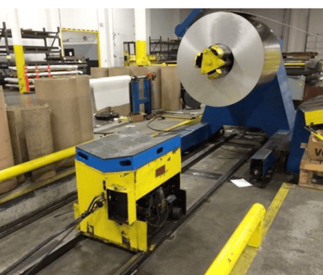 40000 lb. RBI mandrel uncoiler with floor standing coil car, 72" width, 19"-24" ID, L to R - Image 1