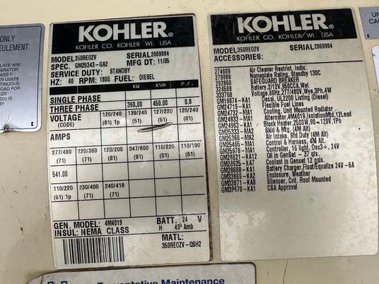 350 KW Kohler #350REOZV, diesel generator, weatherproof enclosure, 277/480 Volts, 286 hours, 2005 - Image 10