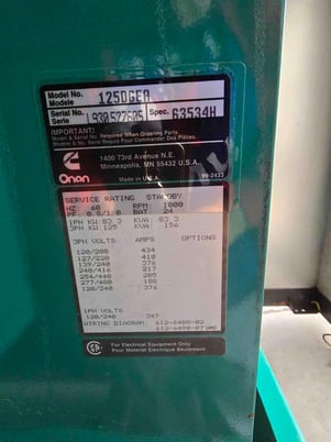 125 KW Cummins Onan #125DGEA, Diesel Generator, 1 & 3PH, 1575 Hrs, 1993 - Image 7