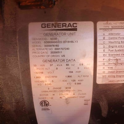30 KW Generac #SD30, Diesel Generator, 120/208 Volts, 3PH, 13.4 hours, AS IS - Image 3