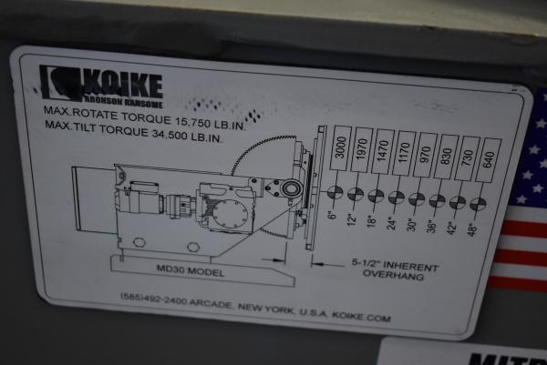 3000 lb. Koike Aronson #MD-30, Positioner w/ Gripper Chuck, 6" C.O.G., 30" x 30" square table, 1.5"-40.75" - Image 5