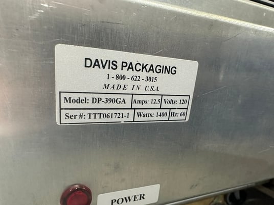 Davis Packaging #DP-390GA, Wrapping Machine, 1.4 kW, 12.5 Amps, 120 V - Image 2