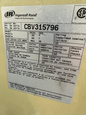 38 cfm, 125 psi, Ingersoll-Rand #UP6-10TAS-125, Air Compressor, 80 gallon Tank, 10 HP, 200 V, 2015 - Image 6