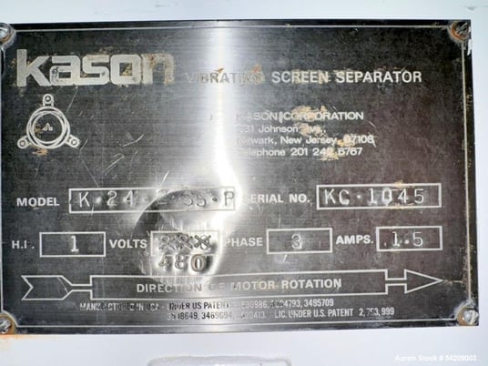 24" Kason #K-24-2-SS-P, portable Stainless Steel screener, 1/3 HP motor, 1140 RPM, 460 V., 3-phase - Image 7