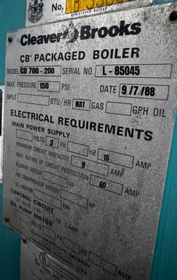 200 HP Cleaver-Brooks #CB-700-200, Steam Boiler, Natural Gas, 150 psi, 460 Volts, 1988 - Image 3
