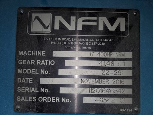 6" NFM, Pin Barrel Rubber Extruder, 14:1 L/D, 250 HP GE motor, 1150 RPM, 41.46:1 Gearbox ratio, 500 VDC, 2016 - Image 1
