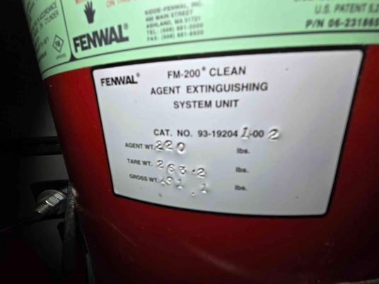 220 lbs. Fenwal #FM-200, Clean Agent Extinguishing System - Image 3