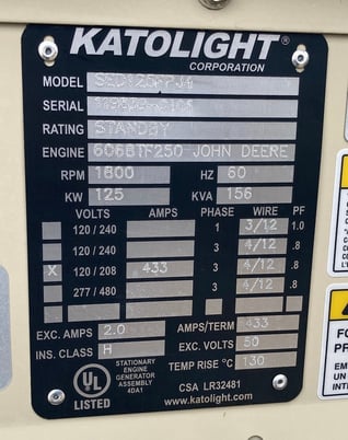 125 KW Katolight / Kato #SED125FPJ4, Diesel Generator, 120/208 Volts - Image 6