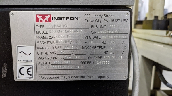 120000 lb. (600kN) Instron #600DX, reconditioned/retrofitted & certified, 1 yr warranty - Image 4