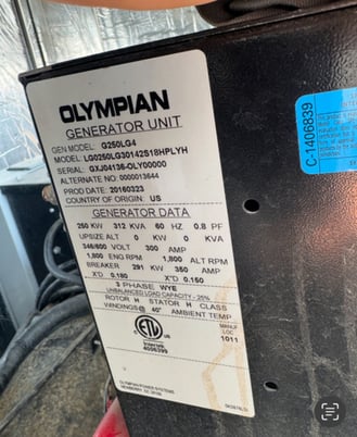 250 KW Olympian #G250LG4, Natural Gas Generator Package, 453 HP @ 1800 RPM Generac motor, 346 Volts, 612 - Image 3