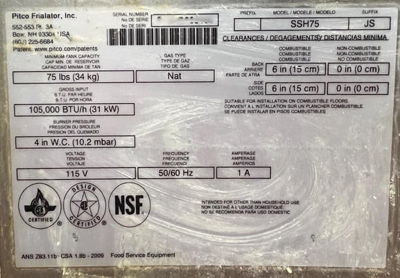 Pitco #SSH75, Fryer, 105,000 BTU/h., 115 Volt - Image 6