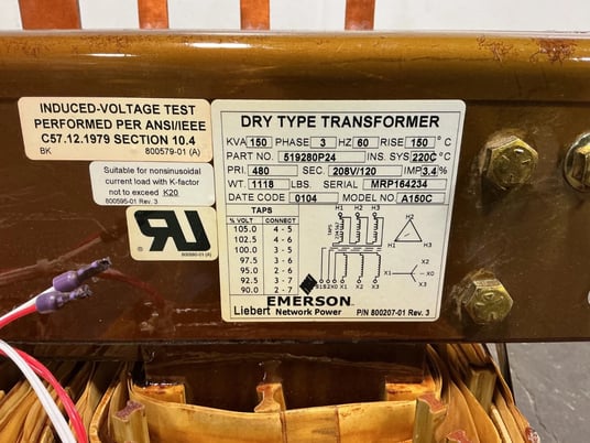 Liebert, Emerson #A150C, transformer core, 150 KVA, 480 HV, 208/120 LV - Image 10