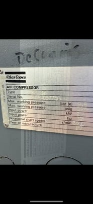 125 psi, Atlas Copco #Z1-22, Rotary Screw Air Compressor, 32 HP, 3500 RPM, 1999 - Image 3