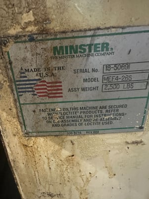 6000 lb. Minster #MEF4-26S/MSH20-26-7/MEF4-26S, coil feed line, 26" x .150" stock, 60" OD, 16"-20" ID, - Image 2