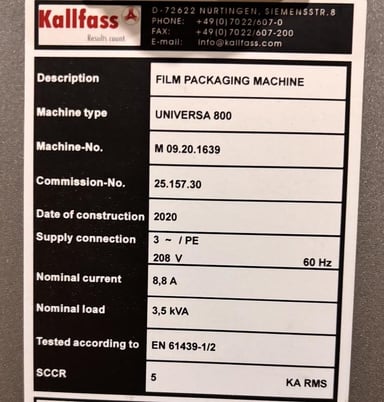 Kallfass #Universa-800, Automatic Side Seal Shrink Wrap System, 33" wide seal bar, 12" package height, 115 - Image 3