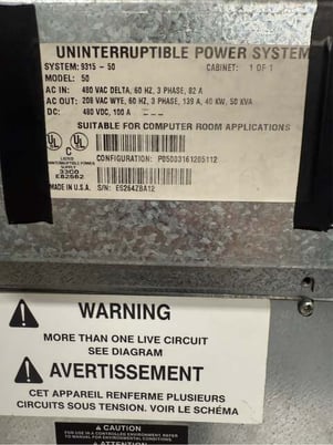 50.0 KVA Powerware 9315-50, uninterruptible power supplies, 480 Volts, 3ph, 82A - Image 10