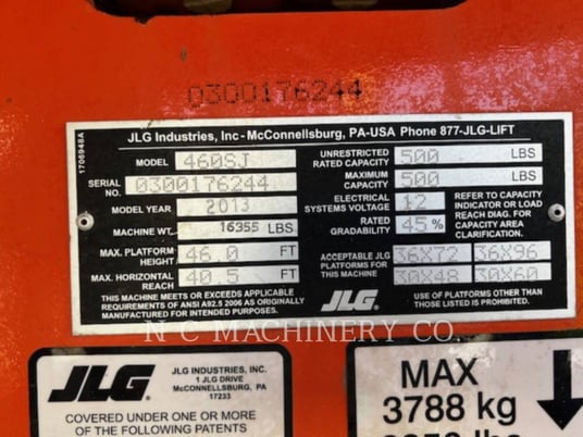 Jlg Industries, Inc. 460SJ, Articulated Boom Lift, 3663 hours, S/N: 176244, 2013 - Image 5
