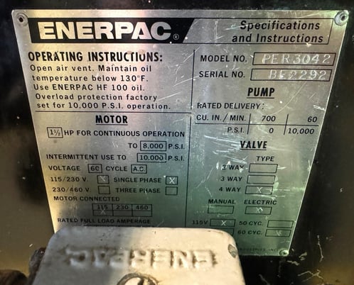 50 Ton, Enerpac, hydraulic H-frame press, 14" stroke, 50" DL, Enerpac PH462P pump - Image 10