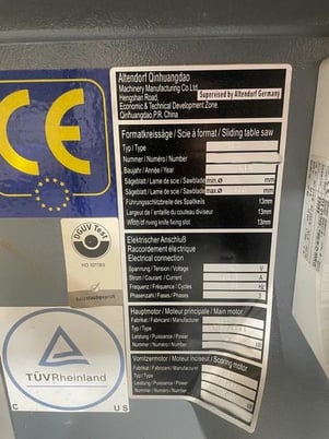 Altendorf #WA-8, Sliding Table Saw, 122" cutting length, 15-3/4" saw diameter, 4.92" @ 90&deg; depth of cut, 7.5 - Image 3