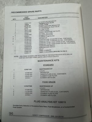 Original Quincy QMA #100/125/150 Screw Compressor Parts Manual 50026-EA - Image 7