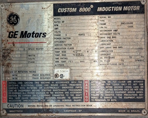 1200 HP 1185 RPM General Electric Generel Electric, Frame B411S, motor, 4600 Volts - Image 2