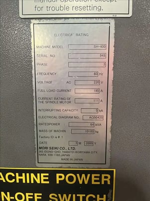 Mori Seiki #SH-400, twin pallet horizontal machining center, 22" X, 20.1" Y, 20.1" Z, 12000 RPM, 120 - Image 6