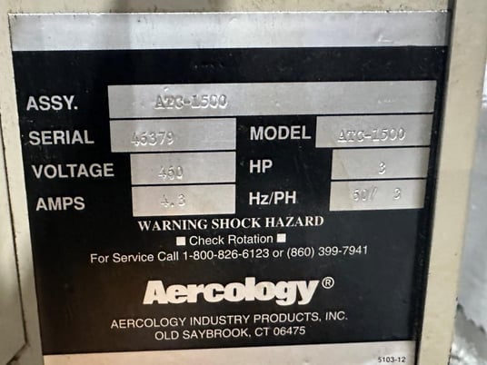 1500 cfm Aercology #ATC-1500, fdowndraft table, 45" x 45" work area with removable sidewalls, 3 HP, 460 V. - Image 8
