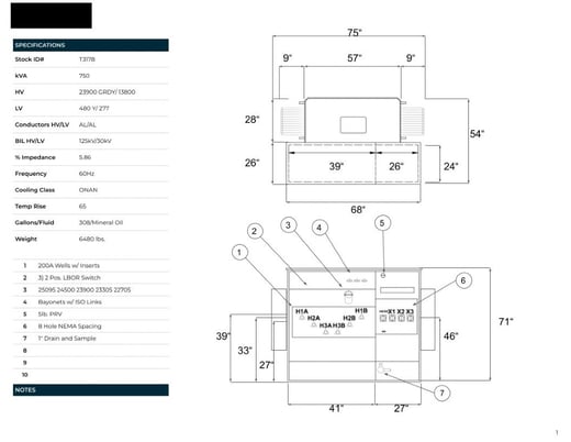 750 kVA 23900GrdY/13800 Primary, 480Y/277 Secondary, PAD, Recon(shipment available in 10 days) - Image 1