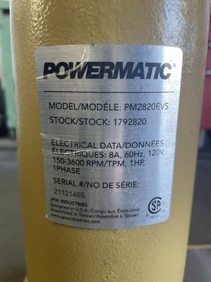 Powermatic #PM2820EVS, Single Spindle Drill Press, 20" swing, 3600 RPM, 1 HP, 20.5" x 15.5" table - Image 6