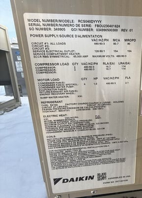 40 Ton, Daikin #RCS040D, 2 stage air cooled condensers, part of split system, R410a, new, unused (32 - Image 4