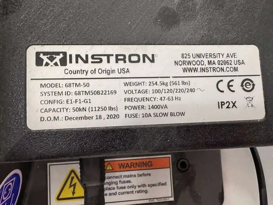 Instron #68TM-50, dual column unviersal testing machine, 50 kN force capacity, crosshead travel: 44.01" (E1) - Image 9