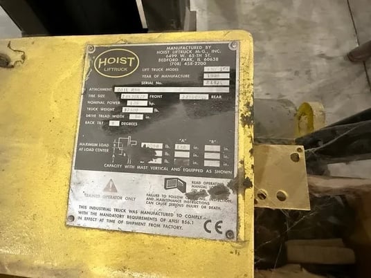 30000 lb. Hoist #F101-15X, LP gas forklift, coil ram, solid tires, 1999 - Image 3