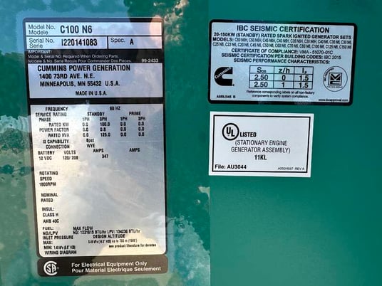 100 KW Cummins #C100N6, Natural gas / propane generator set, 120/208 Volts, 162 HP @ 1800 RPM, QSJ5.9G-G3 - Image 8