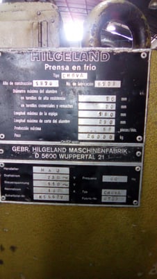 3/4" x 7" Hilgeland #CH-6VA, 1D2B Cold Header, 56 PPM, 1978 - Image 5