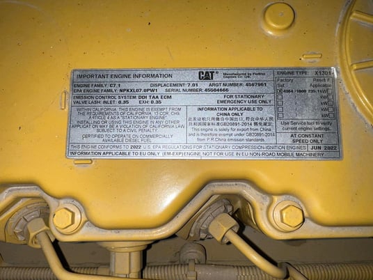 200 KW Caterpillar #D200GC, Diesel Generator Set, Sound Attenuated Enclosure, 4364 HP @ 1800 RPM CAT C7.1 - Image 9