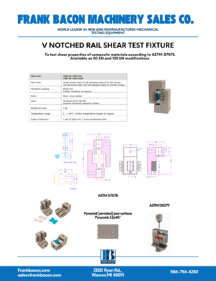ASTM #D7078, V-notched rail shear test fixture, set of upper & lower, to 50kN - Image 1