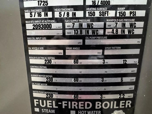 50 HP Fulton #FB-050-A, Classic Vertical Tubeless Steam Boiler Package, 150 PSI, Natural Gas, 1725 PPH - Image 5