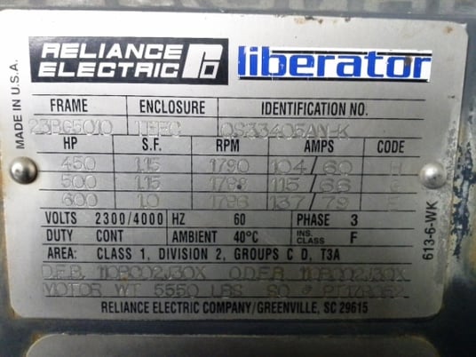 400/600 HP 1790/1786 RPM Reliance, Frame 23BG5010, TEFC, 2300/4000 Volts (2 available) - Image 2