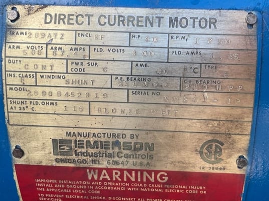 40 HP 1800 RPM Emerson, Frame 289ATZ, DPFVBB, 500 VA, 300 VF - Image 3