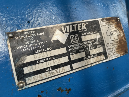 100 HP Vilter #456XLB, 6 cyl. reciprocating compressor, 230/460 V., R-717, belt driven - Image 9