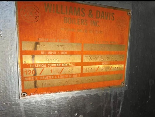 200 HP Williams & Davis #200-777-Tejas, steam boiler set, 150 psi, Gordon Piatt natural gas burner - Image 6