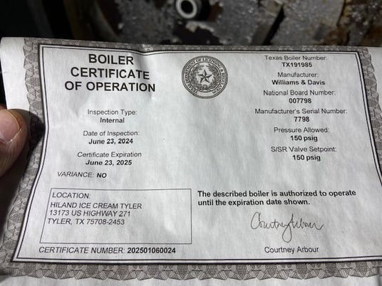200 HP Williams & Davis #200-777-Tejas, steam boiler set, 150 psi, Gordon Piatt natural gas burner - Image 9