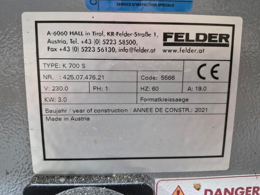 Felder #K-700-S, Sliding Table Saw, 12.4" max. main saw blade diameter, 4.72" scoring unit diameter, 4.09" - Image 4