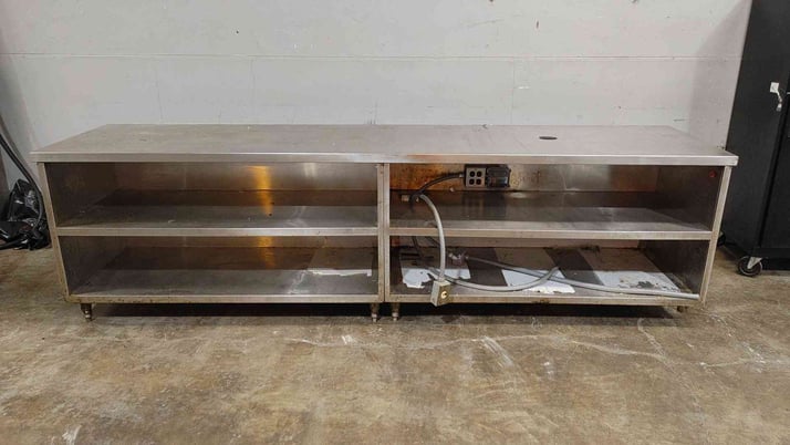 Open Front Cabinet Cafeteria Table, 14 Gauge Stainless Steel - Image 1