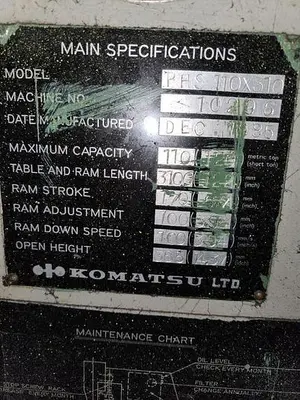 120 Ton, Komatsu #PHS-110X310, Wide-Bed Hydraulic Press Brake, 10' overall, 105" between housing, 6.7" - Image 7