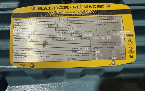 20 HP 1770 RPM Baldor #ECP2334T, Electric Motor, Frame 256T, 230/460 Volt - Image 2