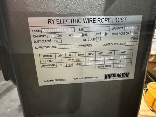10 Ton, Harrington #RY, double girder hoist - Image 10